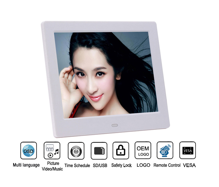 8Inch Digital Photo Frame Ultra Thin With Rechargeable Battery Optional