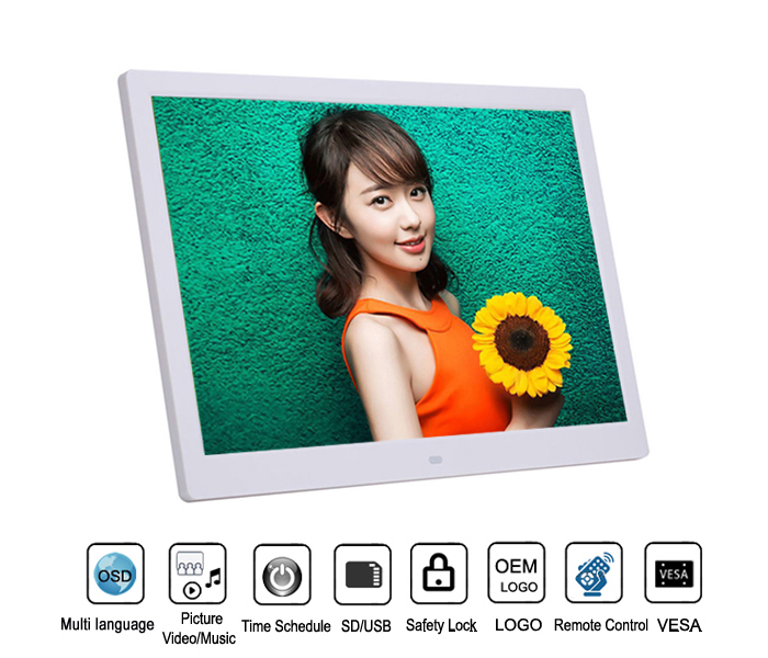 15.4 Inch White Widescreen Lcd Digital Picture frame With Loop Video
