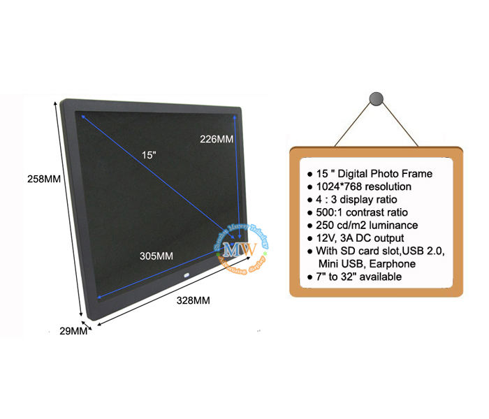 15 Inch Super Narrow Frame 4:3 Resolution 1024*768 LCD Digital Photo Frame