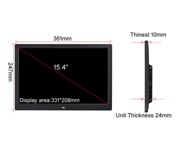 15.4 Inch black Lcd Digital Photo Frame With USB And SD Card