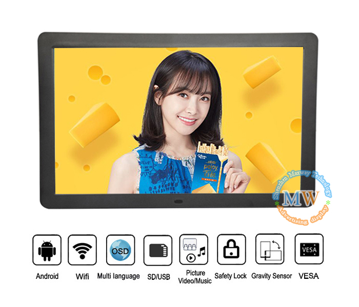 Touch Screen Wifi Android 21Inch High Definition Ips Lcd Digital Photo Frame With Front Camera
